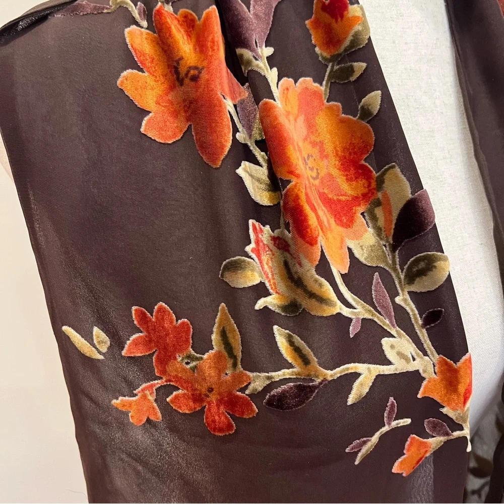 Echo Silk Velvet Burnout Scarf Women Rectangular Brown Floral Sheer Chiffon Luxe